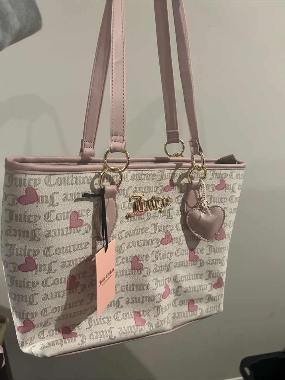 Juicy Couture Pink and Cream Heart Logo Tote